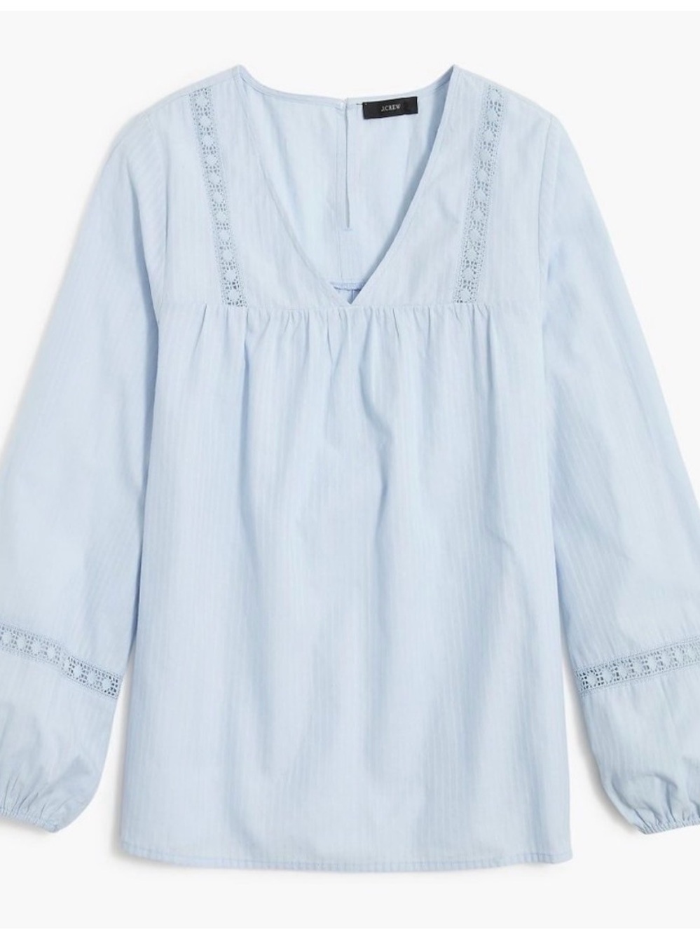 J. Crew Coastal Grandma Light Blue Cotton Lace Inset Peasant Long Sleeve Blouse - Picture 4 of 13